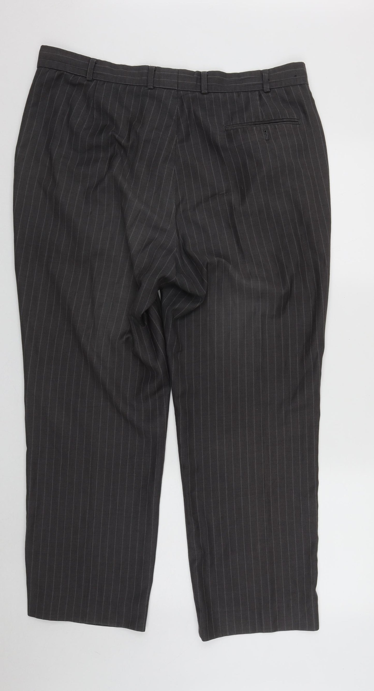 Marks and Spencer Mens Grey Striped Polyester Trousers  Size 38 in L27 in Regular Zip