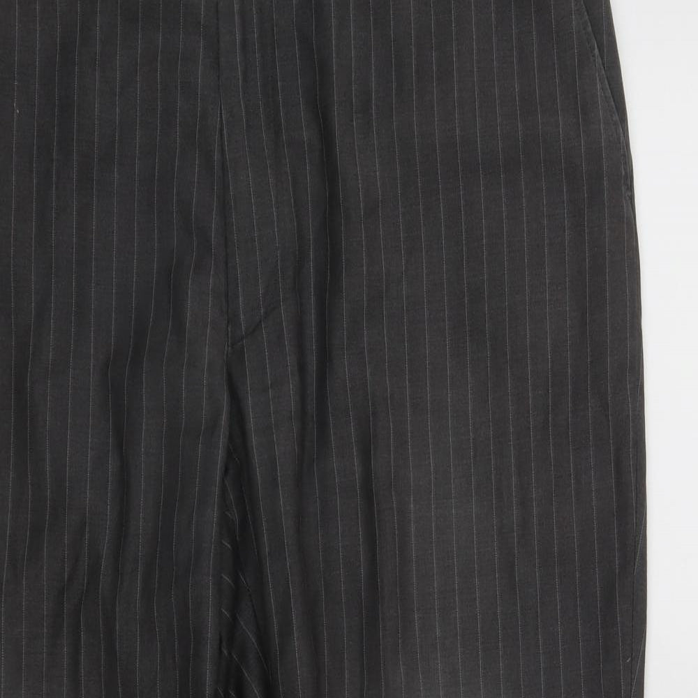 Marks and Spencer Mens Grey Striped Polyester Trousers  Size 38 in L27 in Regular Zip