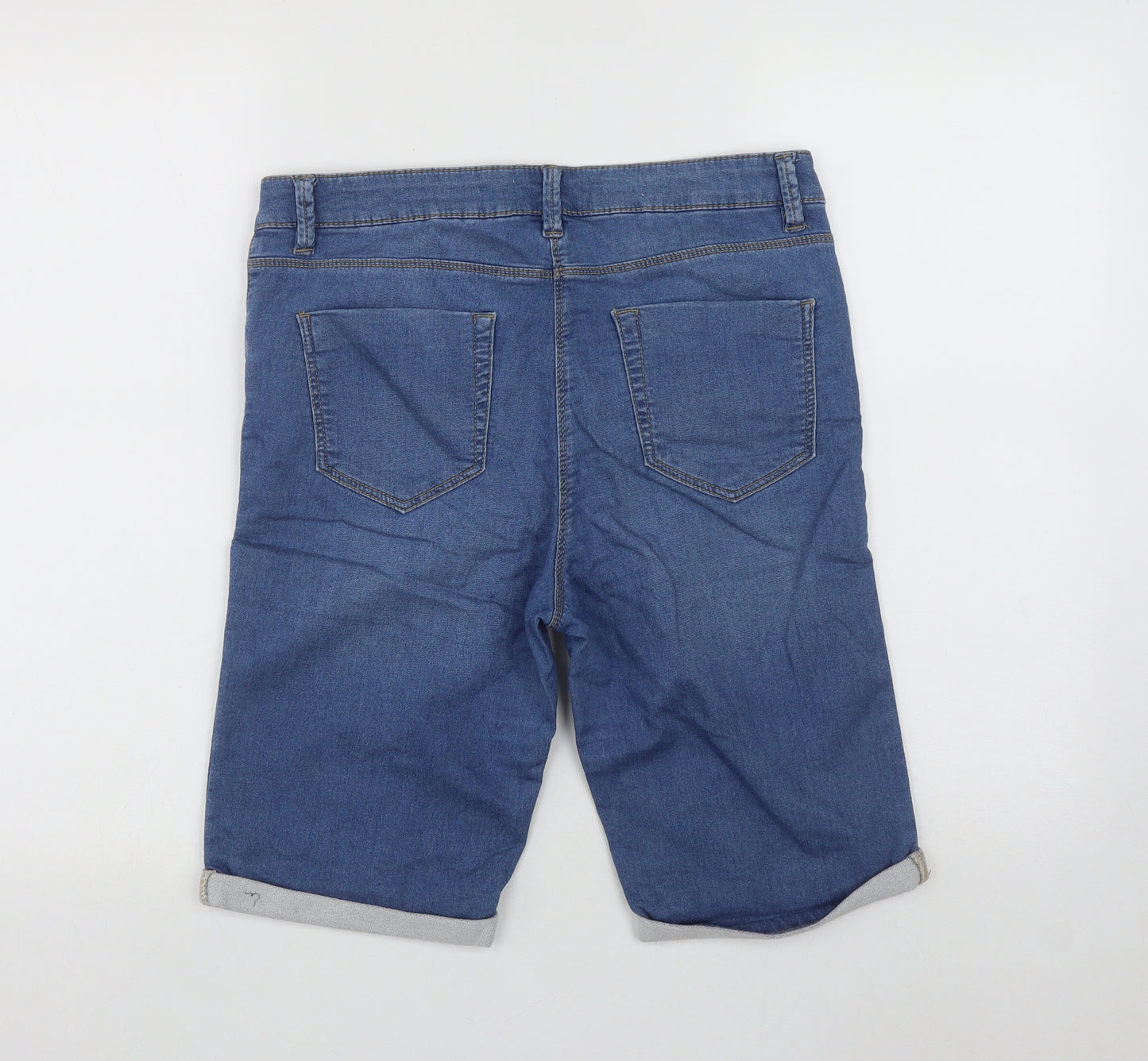 The Premium Womens Blue  Cotton Bermuda Shorts Size 12 L10 in Regular Zip