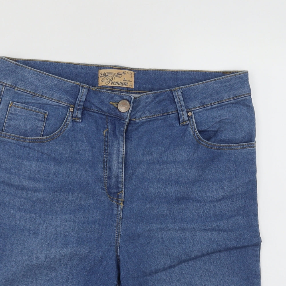 The Premium Womens Blue  Cotton Bermuda Shorts Size 12 L10 in Regular Zip