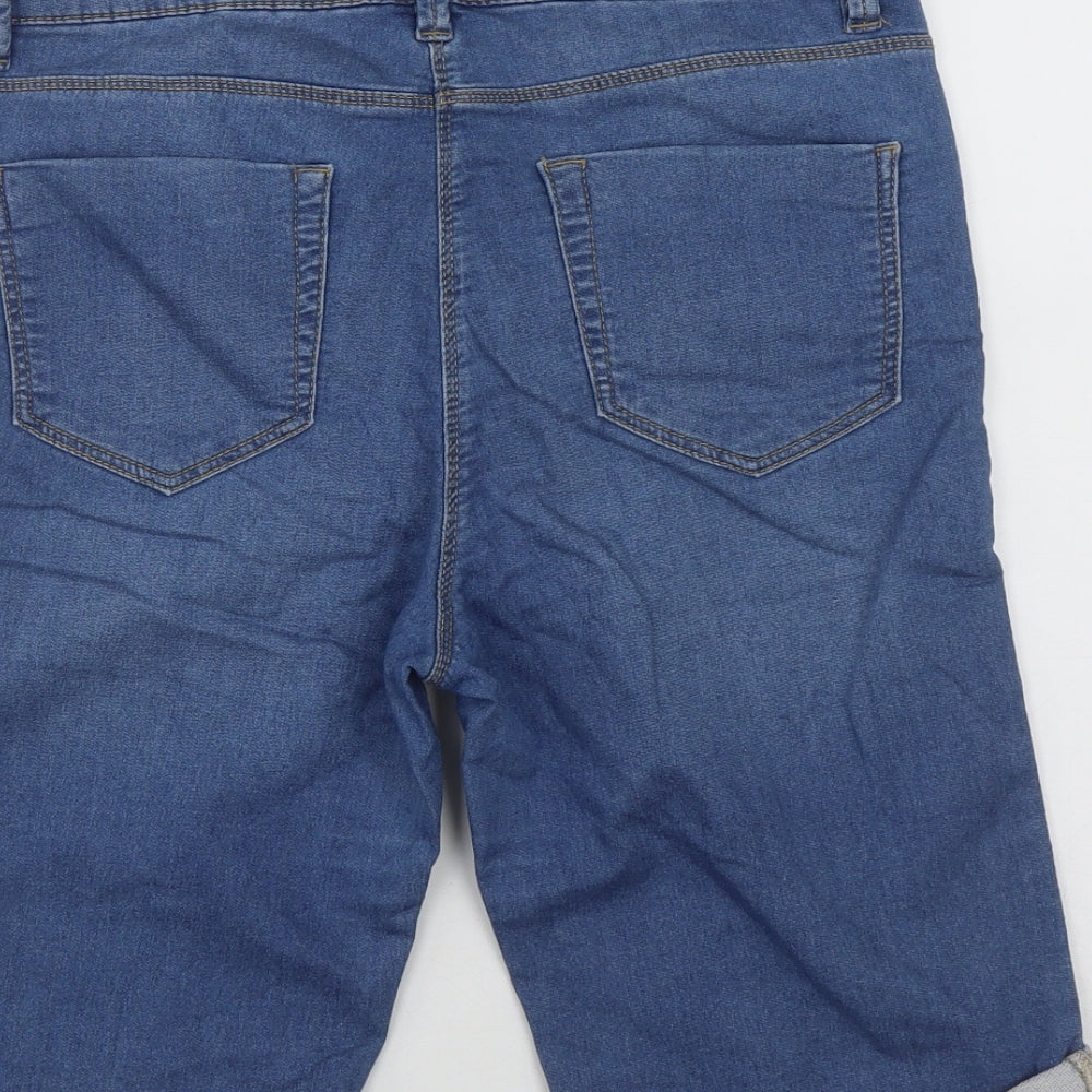 The Premium Womens Blue  Cotton Bermuda Shorts Size 12 L10 in Regular Zip