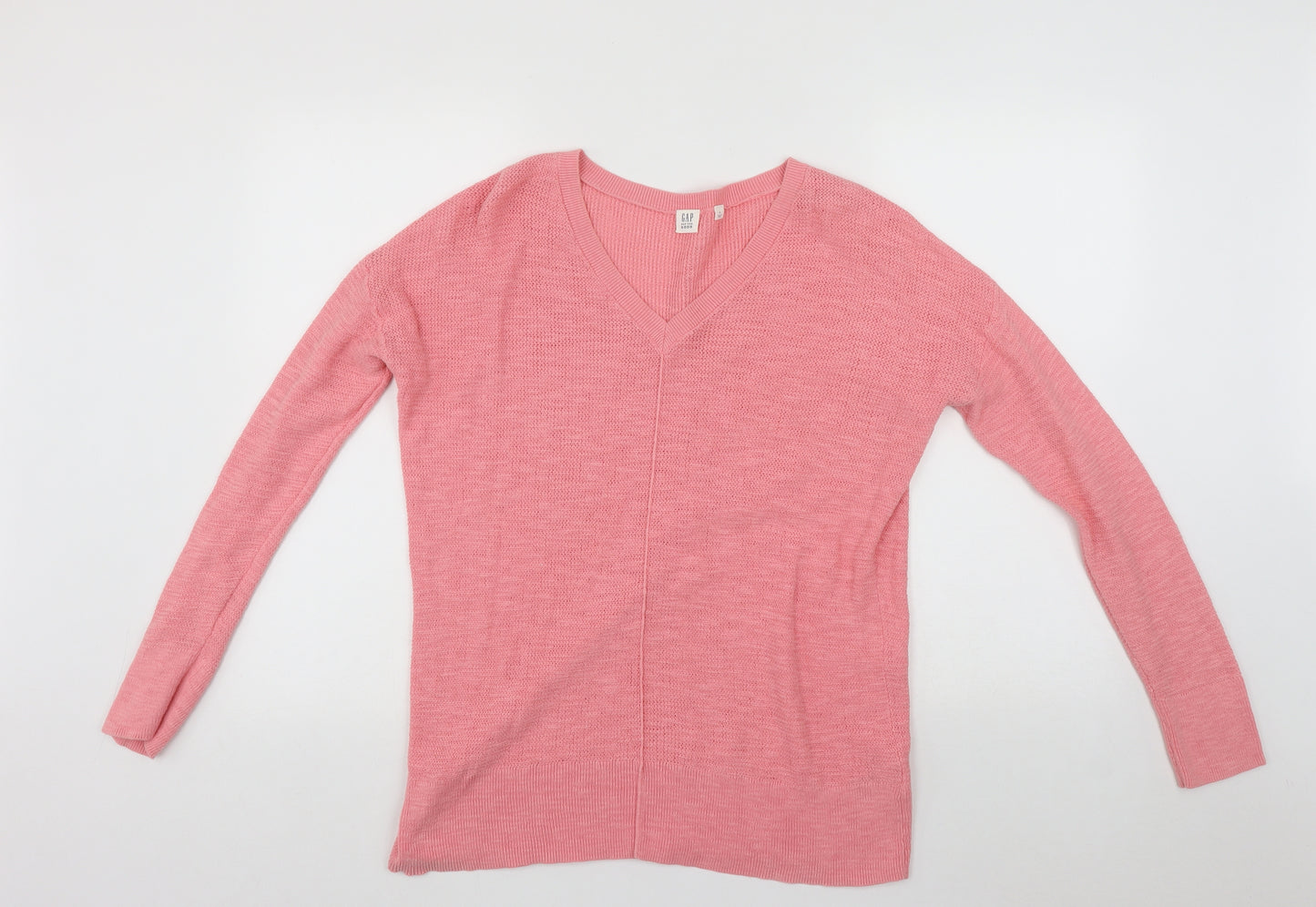 Gap Womens Pink V-Neck  Cotton Pullover Jumper Size M