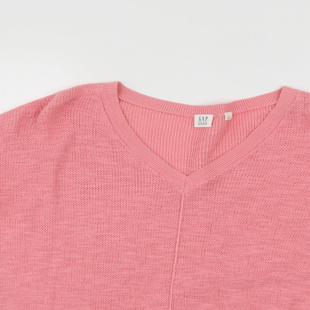 Gap Womens Pink V-Neck  Cotton Pullover Jumper Size M