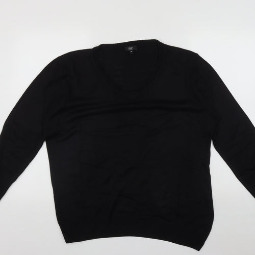 F&F  Mens Black V-Neck  Acrylic Pullover Jumper Size M