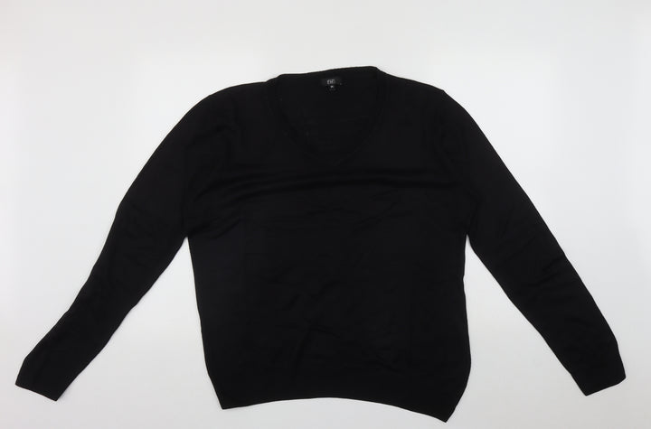 F&F Mens Black V-Neck Acrylic Pullover Jumper Size M