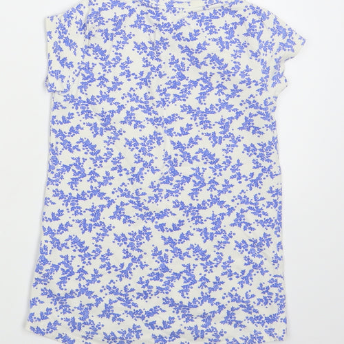 Benneton Girls Blue Floral Cotton Basic T-Shirt Size 4-5 Years Round Neck Pullover