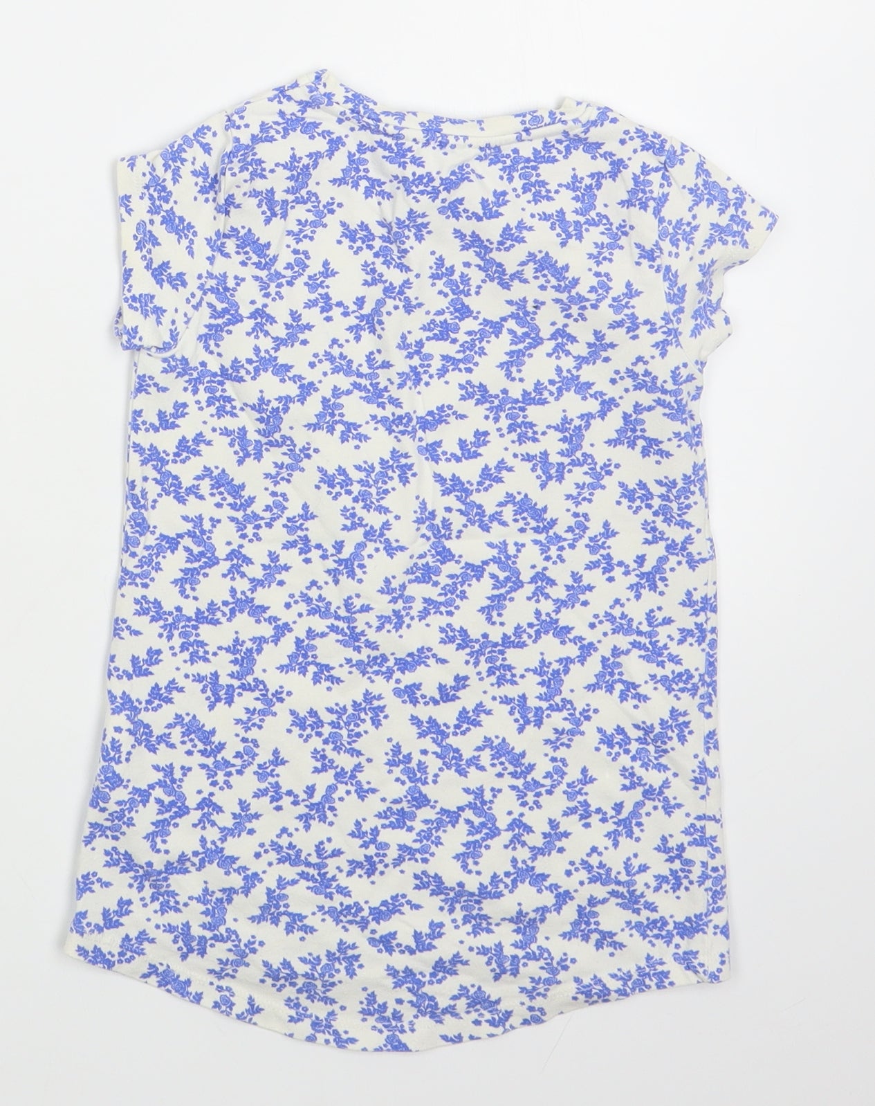 Benneton Girls Blue Floral Cotton Basic T-Shirt Size 4-5 Years Round Neck Pullover