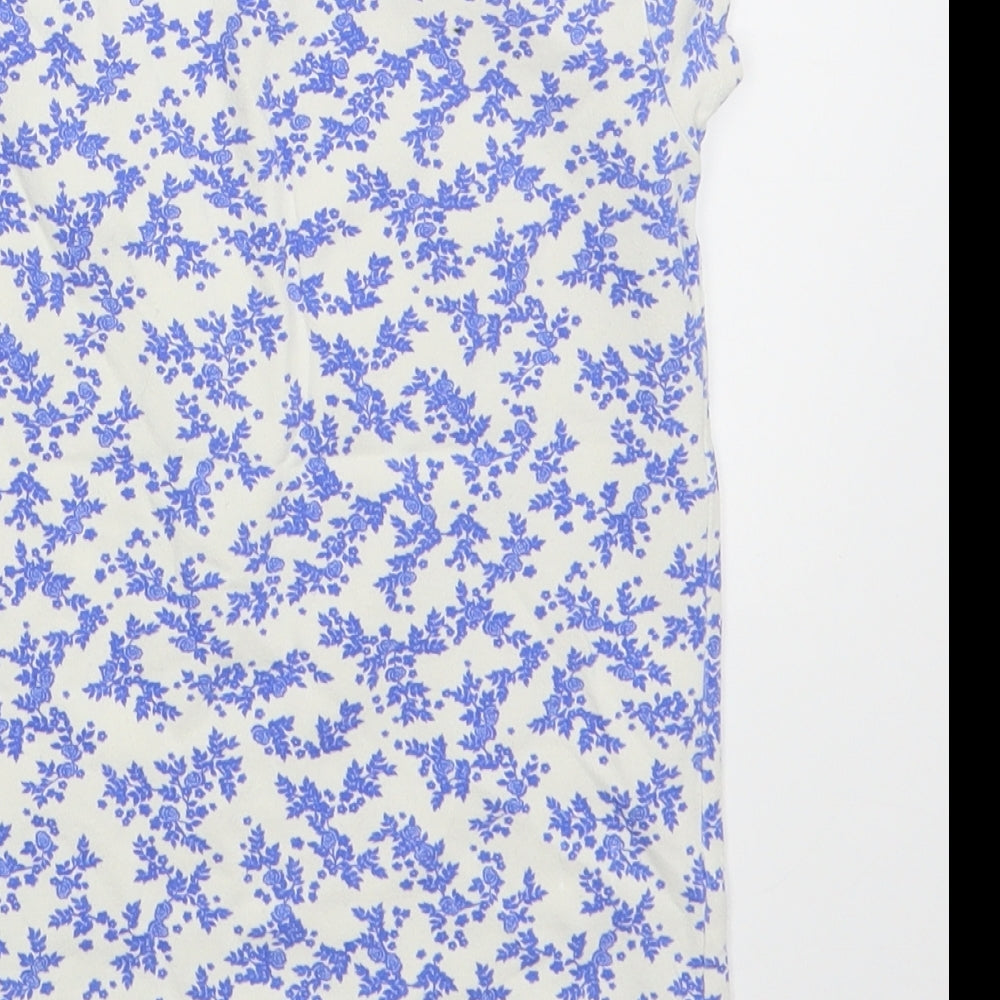 Benneton Girls Blue Floral Cotton Basic T-Shirt Size 4-5 Years Round Neck Pullover