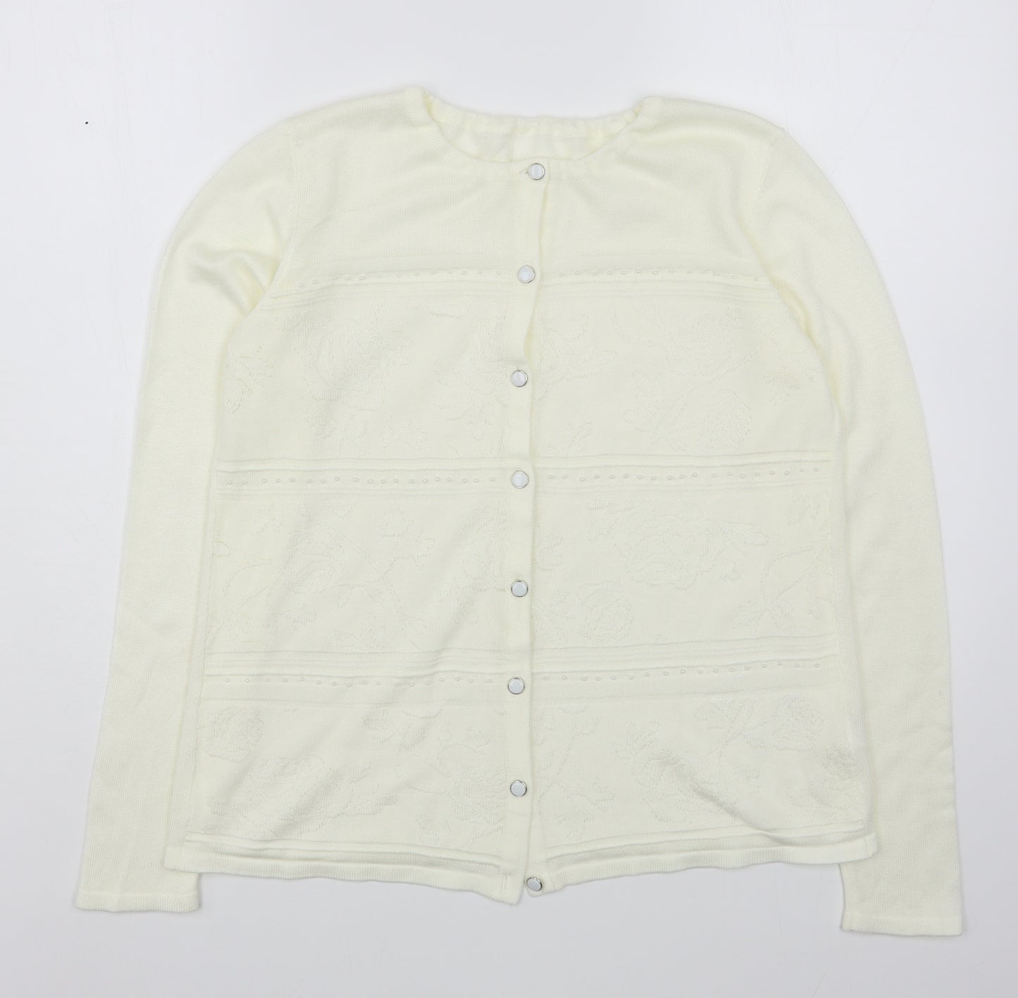 Preworn Womens Ivory Round Neck  Acrylic Cardigan Jumper Size M