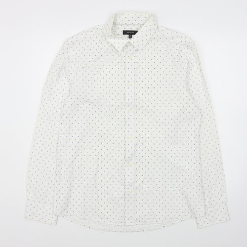 River Island Mens White Geometric Cotton  Button-Up Size M Collared Button