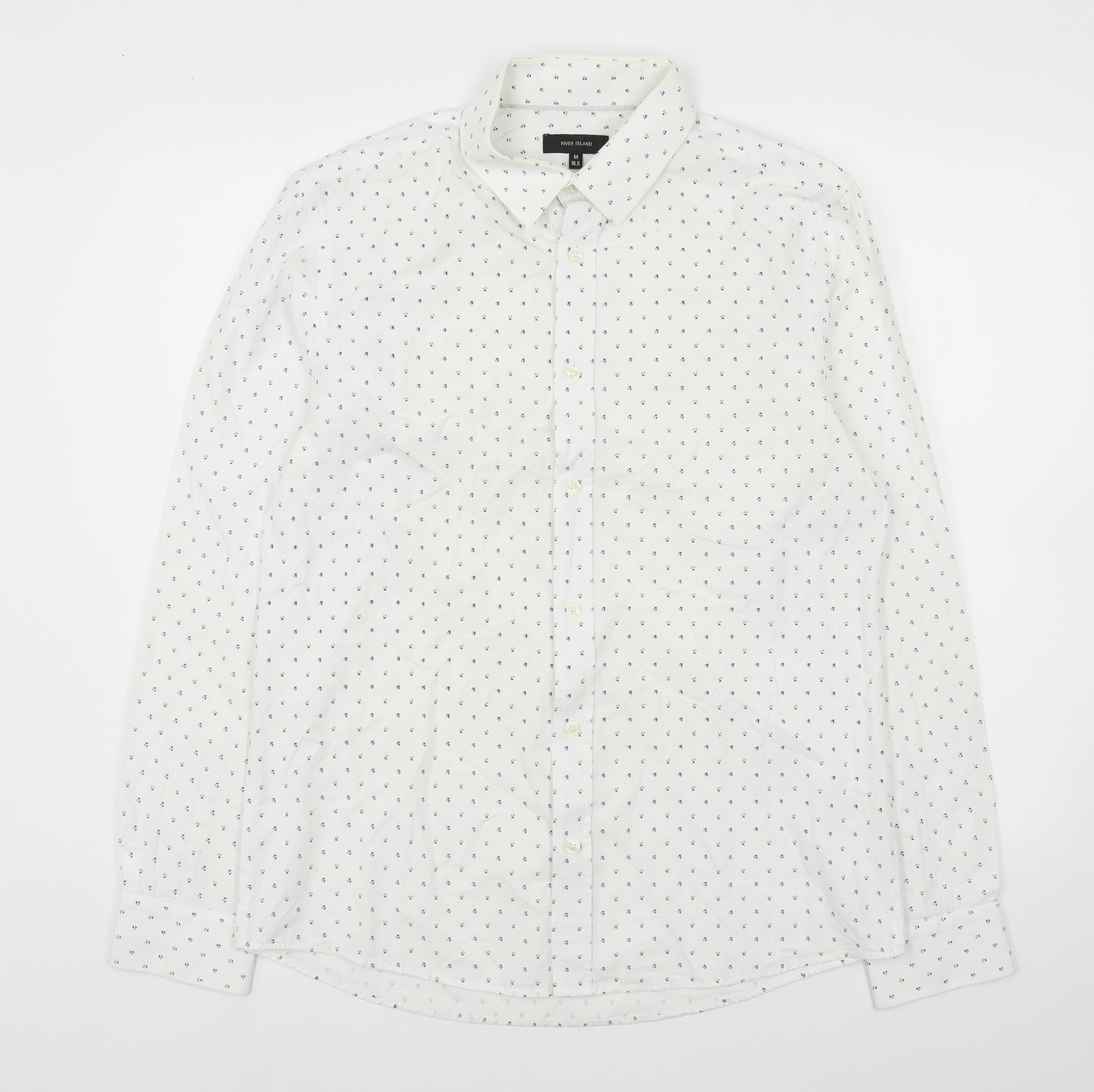 River Island Mens White Geometric Cotton  Button-Up Size M Collared Button