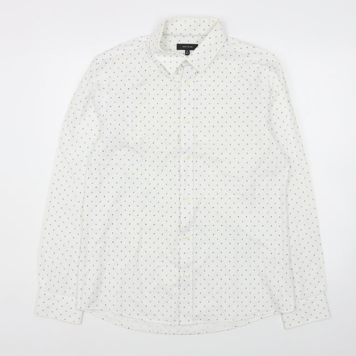 River Island Mens White Geometric Cotton  Button-Up Size M Collared Button