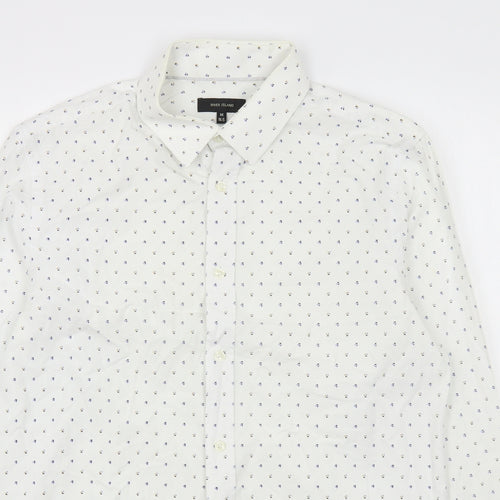 River Island Mens White Geometric Cotton  Button-Up Size M Collared Button