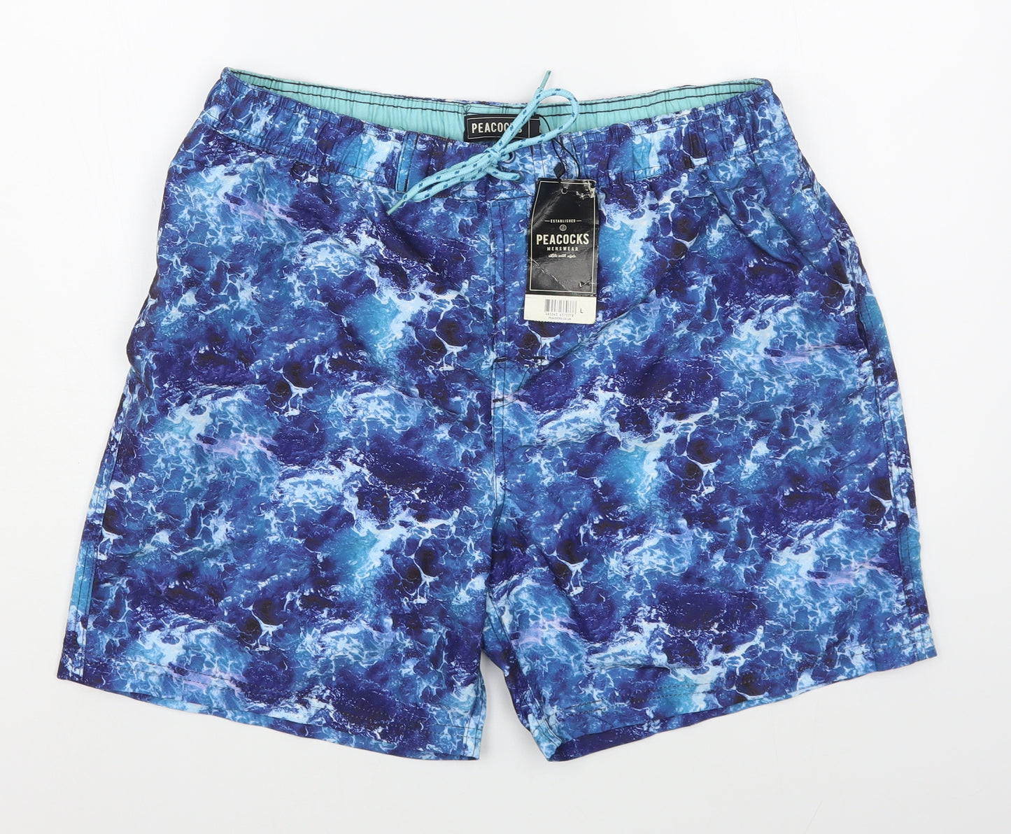 Peacocks Mens Blue  Polyester Sweat Shorts Size L  Regular Tie - Swim Trunks