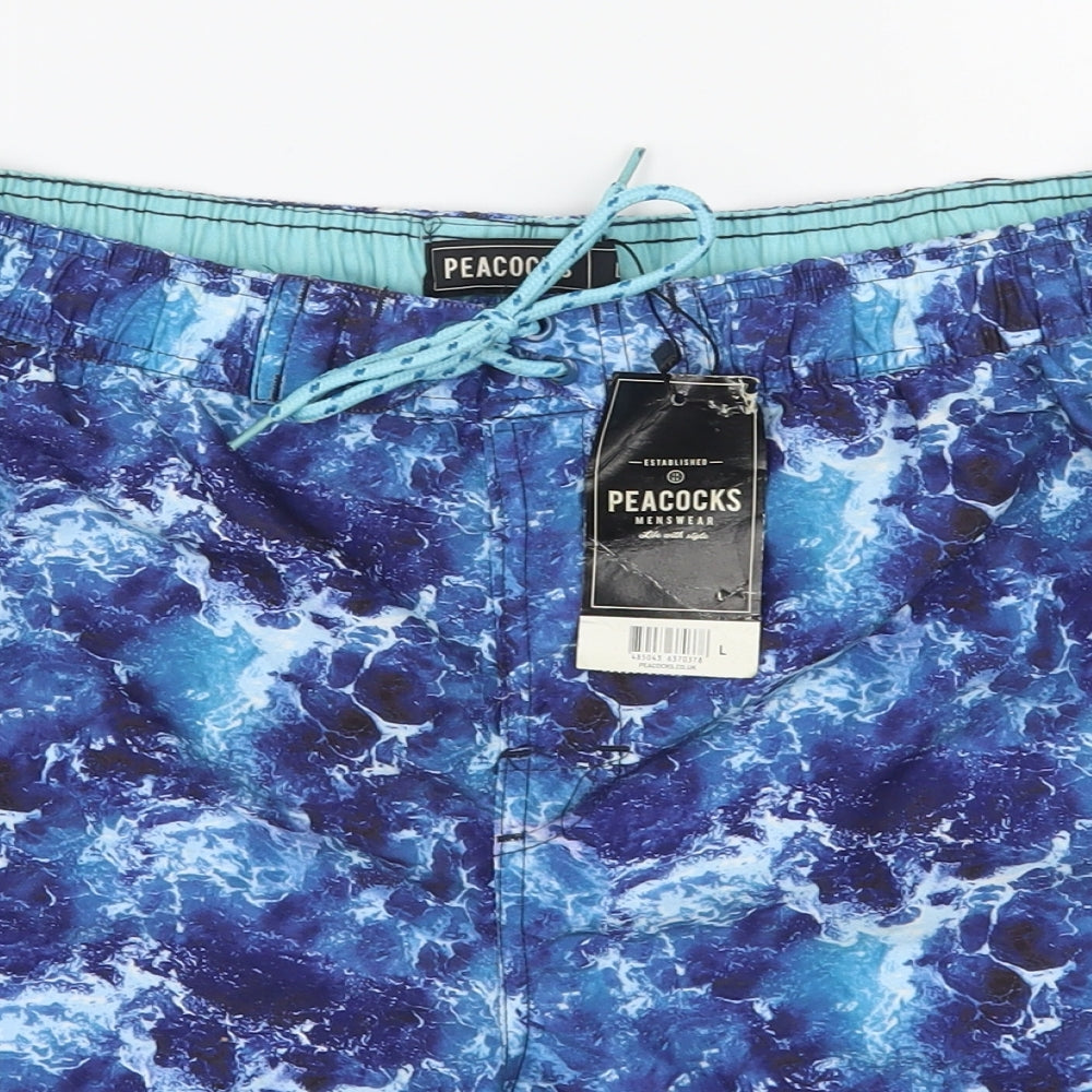 Peacocks Mens Blue  Polyester Sweat Shorts Size L  Regular Tie - Swim Trunks