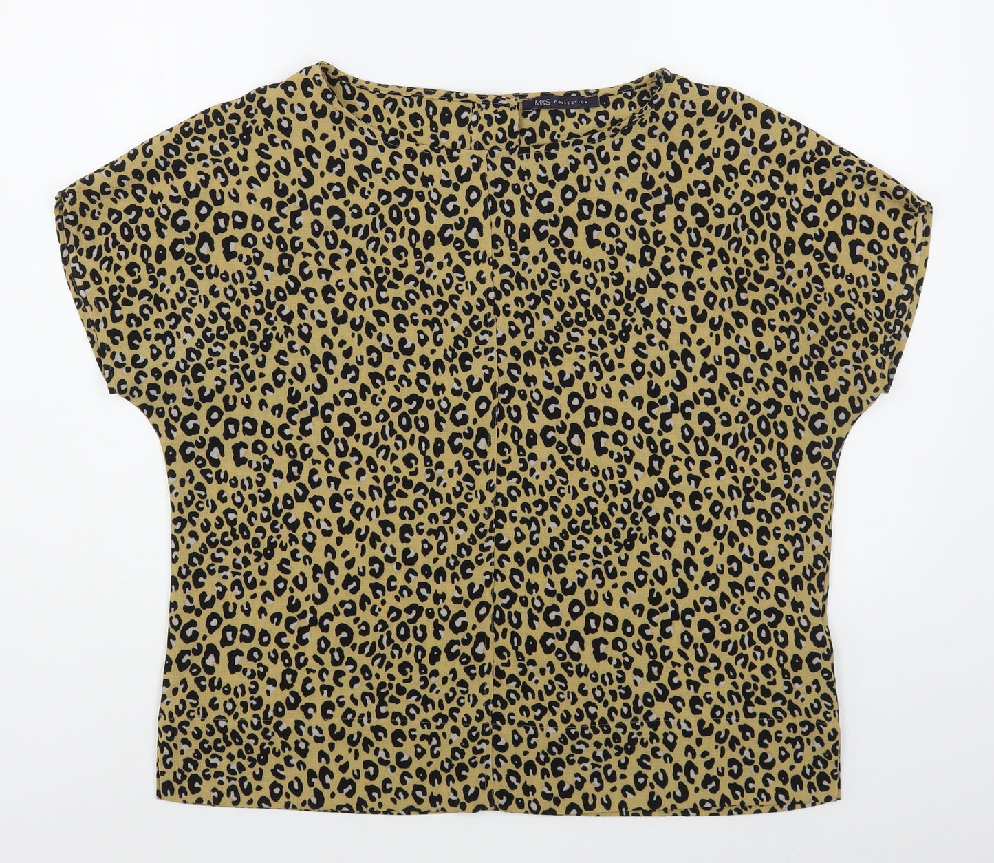 Marks and Spencer Womens Brown Animal Print Polyester Basic Blouse Size 12 Boat Neck