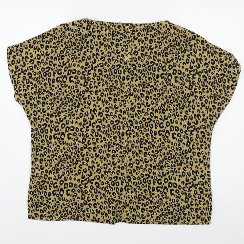 Marks and Spencer Womens Brown Animal Print Polyester Basic Blouse Size 12 Boat Neck