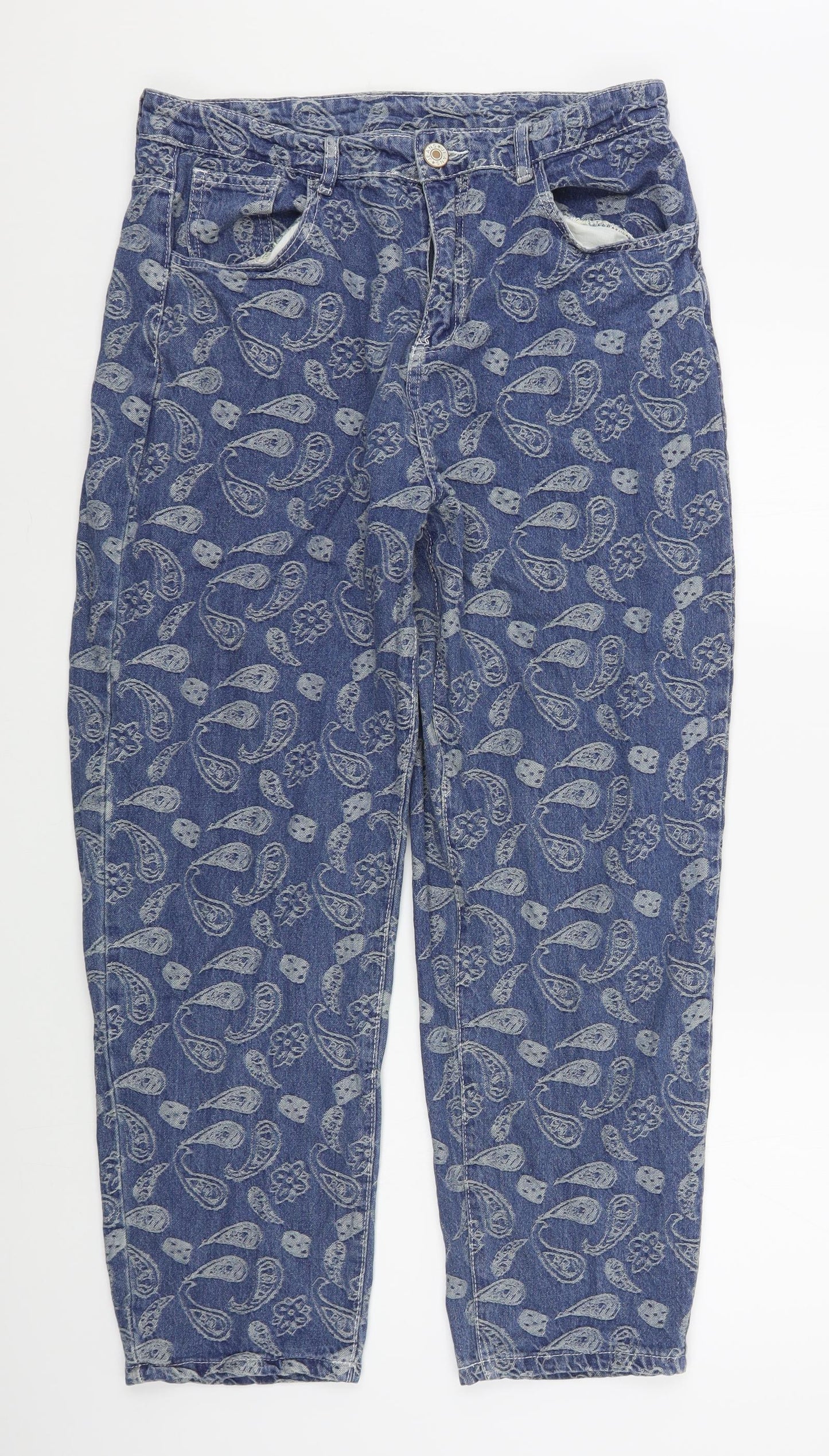 Newtusfan Mens Blue Paisley Cotton Straight Jeans Size 34 in L27 in Regular Zip