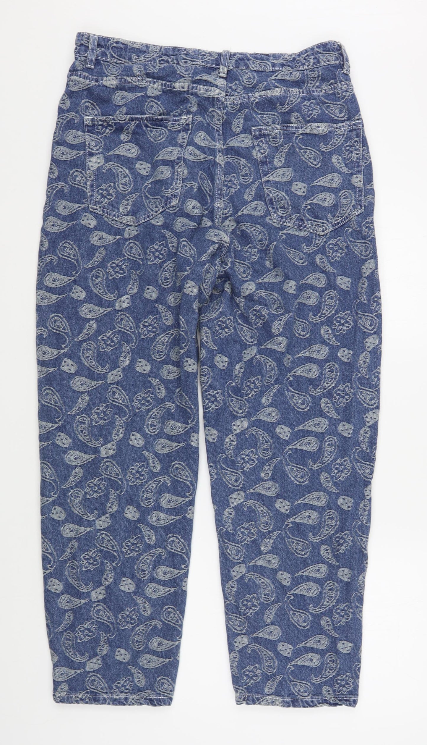 Newtusfan Mens Blue Paisley Cotton Straight Jeans Size 34 in L27 in Regular Zip
