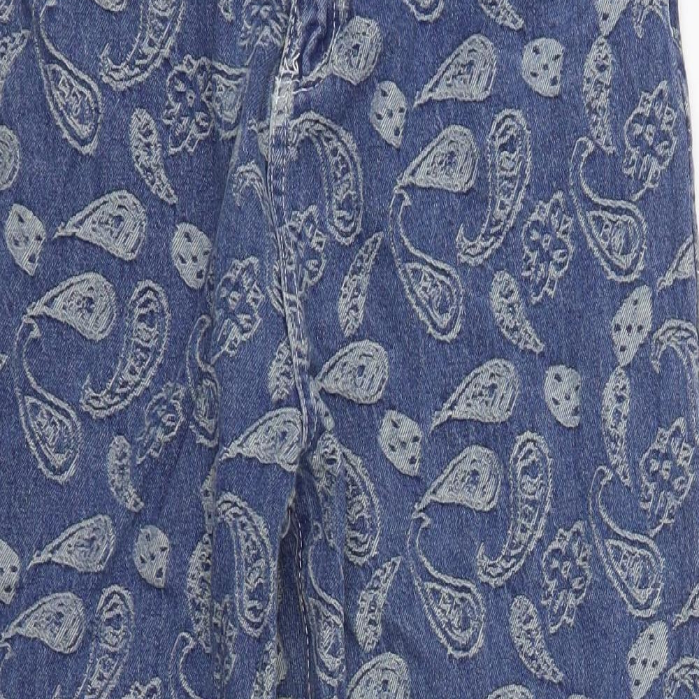 Newtusfan Mens Blue Paisley Cotton Straight Jeans Size 34 in L27 in Regular Zip