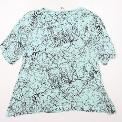 Preworn Womens Blue Geometric Viscose Basic T-Shirt Size 18 V-Neck