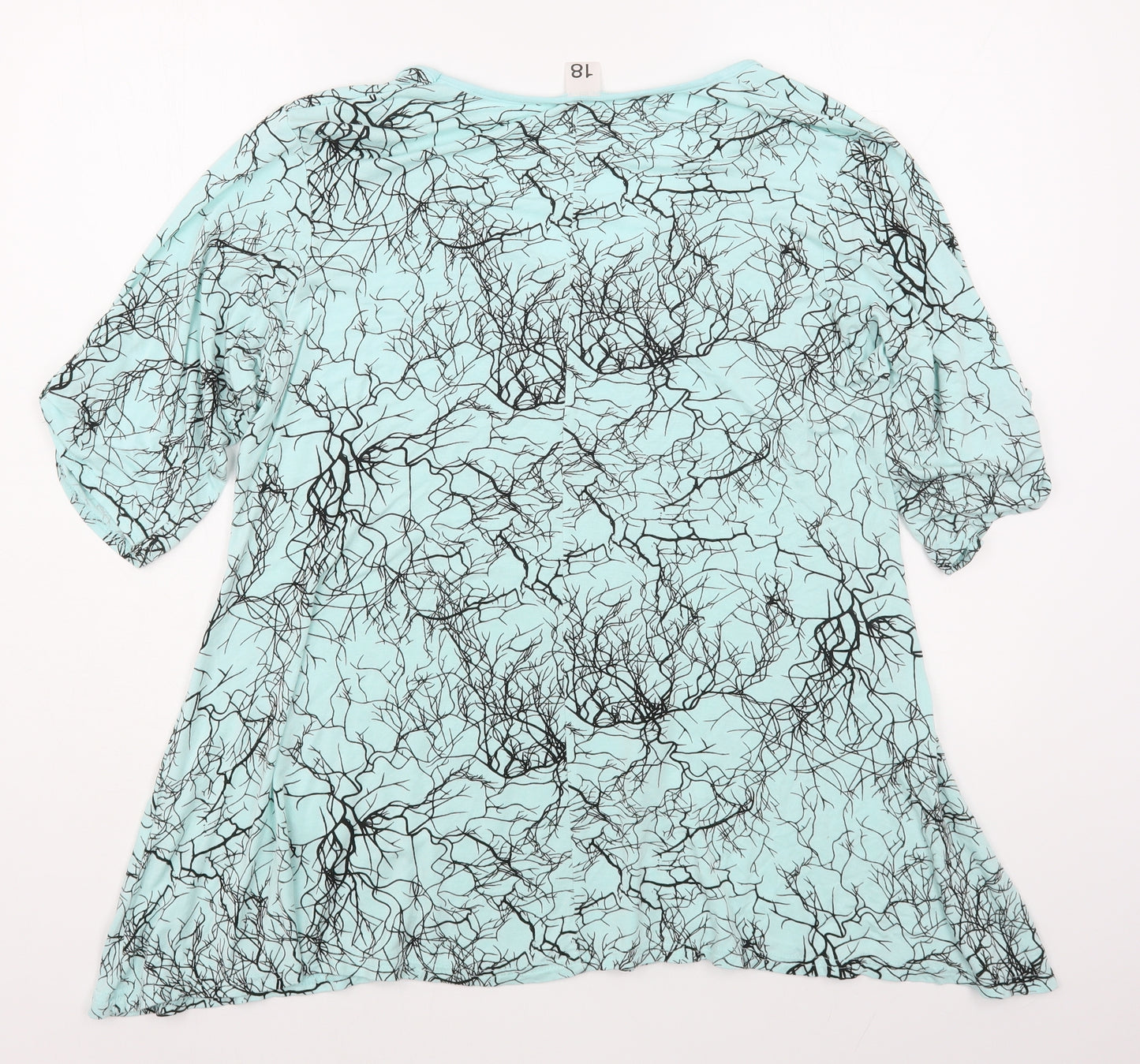 Preworn Womens Blue Geometric Viscose Basic T-Shirt Size 18 V-Neck