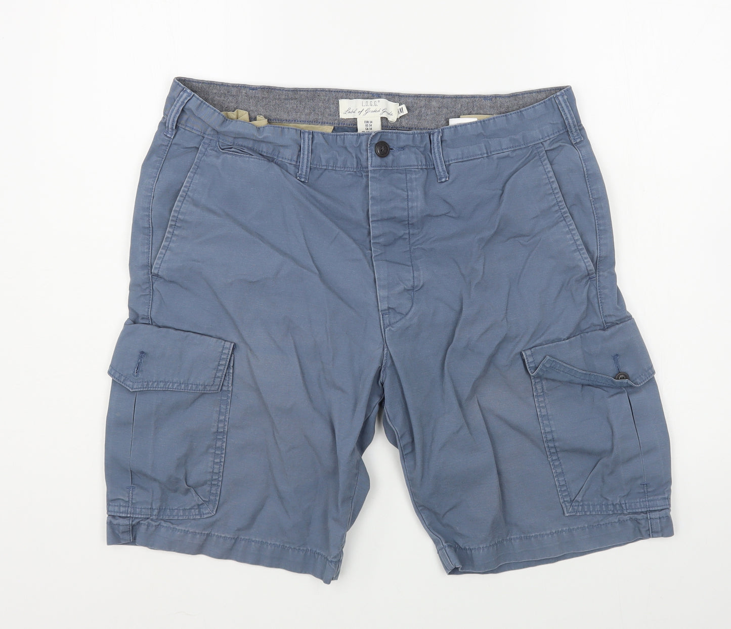 H&M Mens Blue  Cotton Cargo Shorts Size 34 in L9 in Regular Zip
