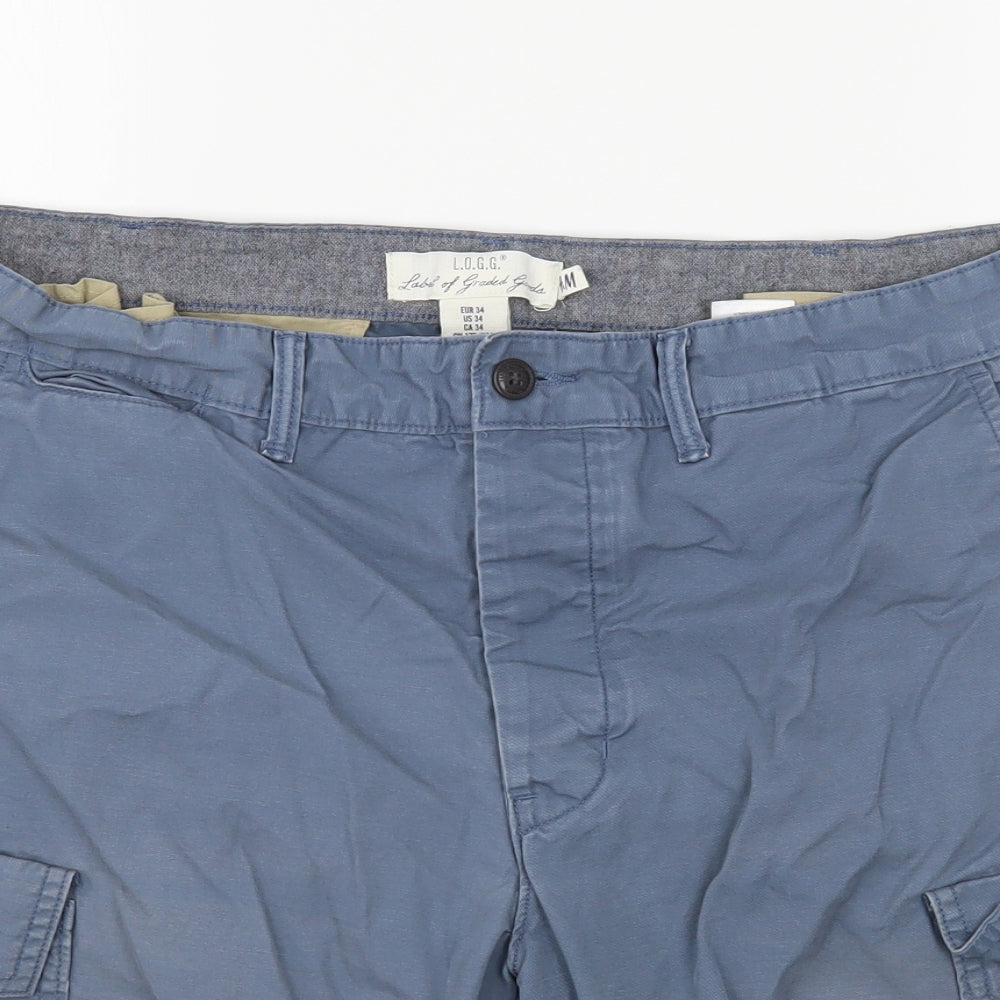 H&M Mens Blue  Cotton Cargo Shorts Size 34 in L9 in Regular Zip