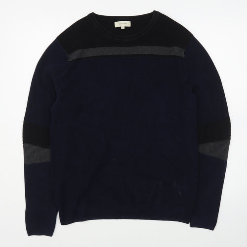 River Island Mens Blue Round Neck  Cotton Pullover Jumper Size S
