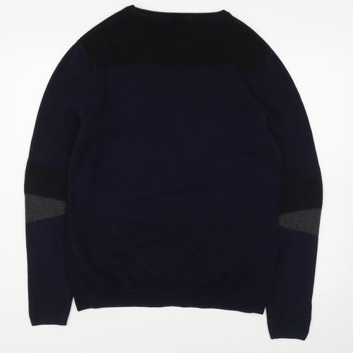 River Island Mens Blue Round Neck  Cotton Pullover Jumper Size S