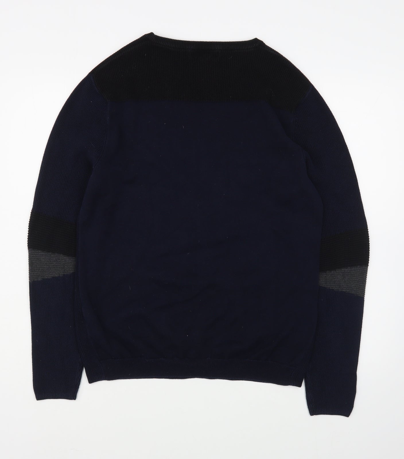 River Island Mens Blue Round Neck  Cotton Pullover Jumper Size S