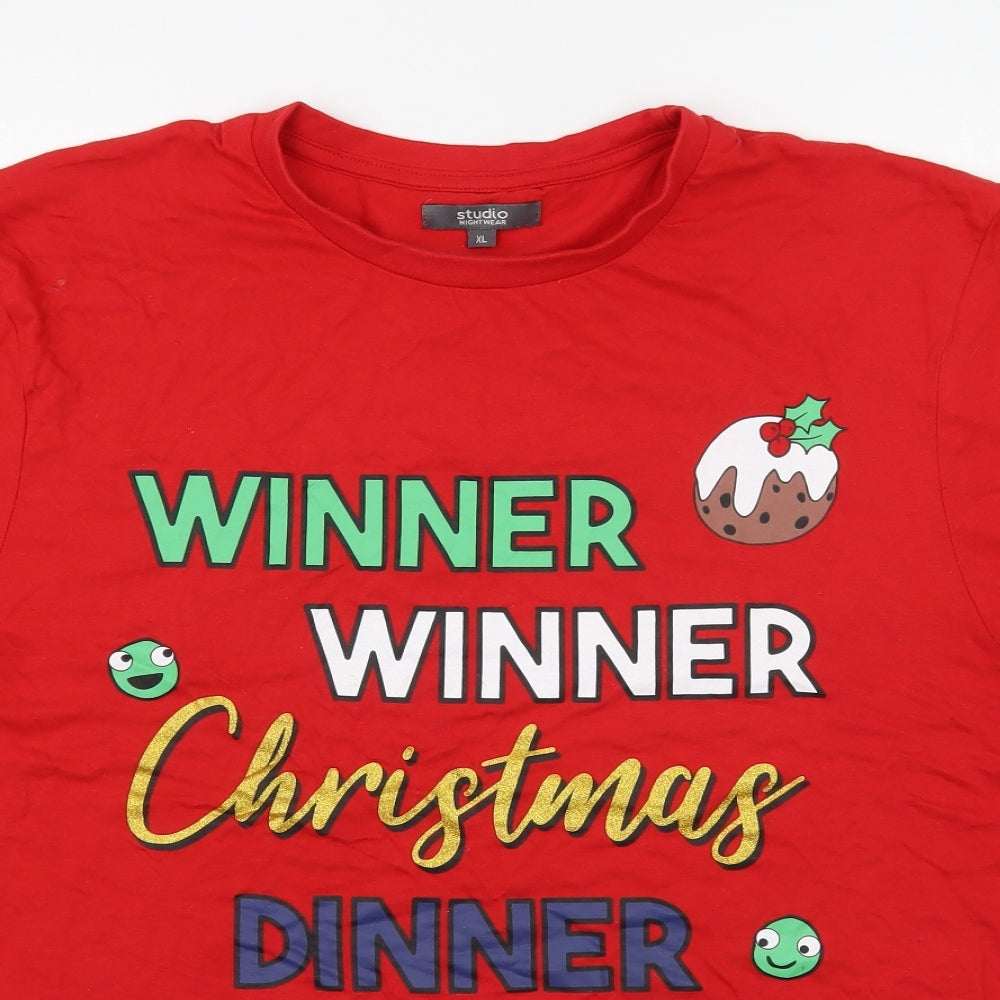 Studio Mens Red  Cotton  T-Shirt Size XL Round Neck  - Christmas