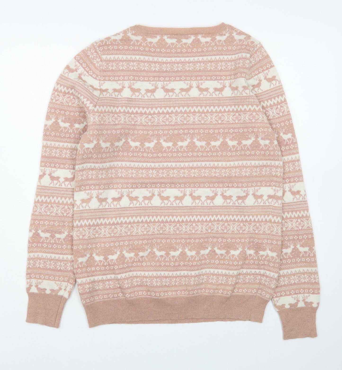 NEXT Womens Pink Round Neck Fair Isle Acrylic Pullover Jumper Size 12