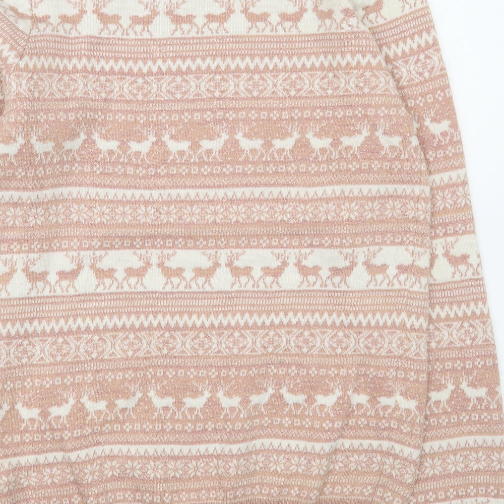 NEXT Womens Pink Round Neck Fair Isle Acrylic Pullover Jumper Size 12