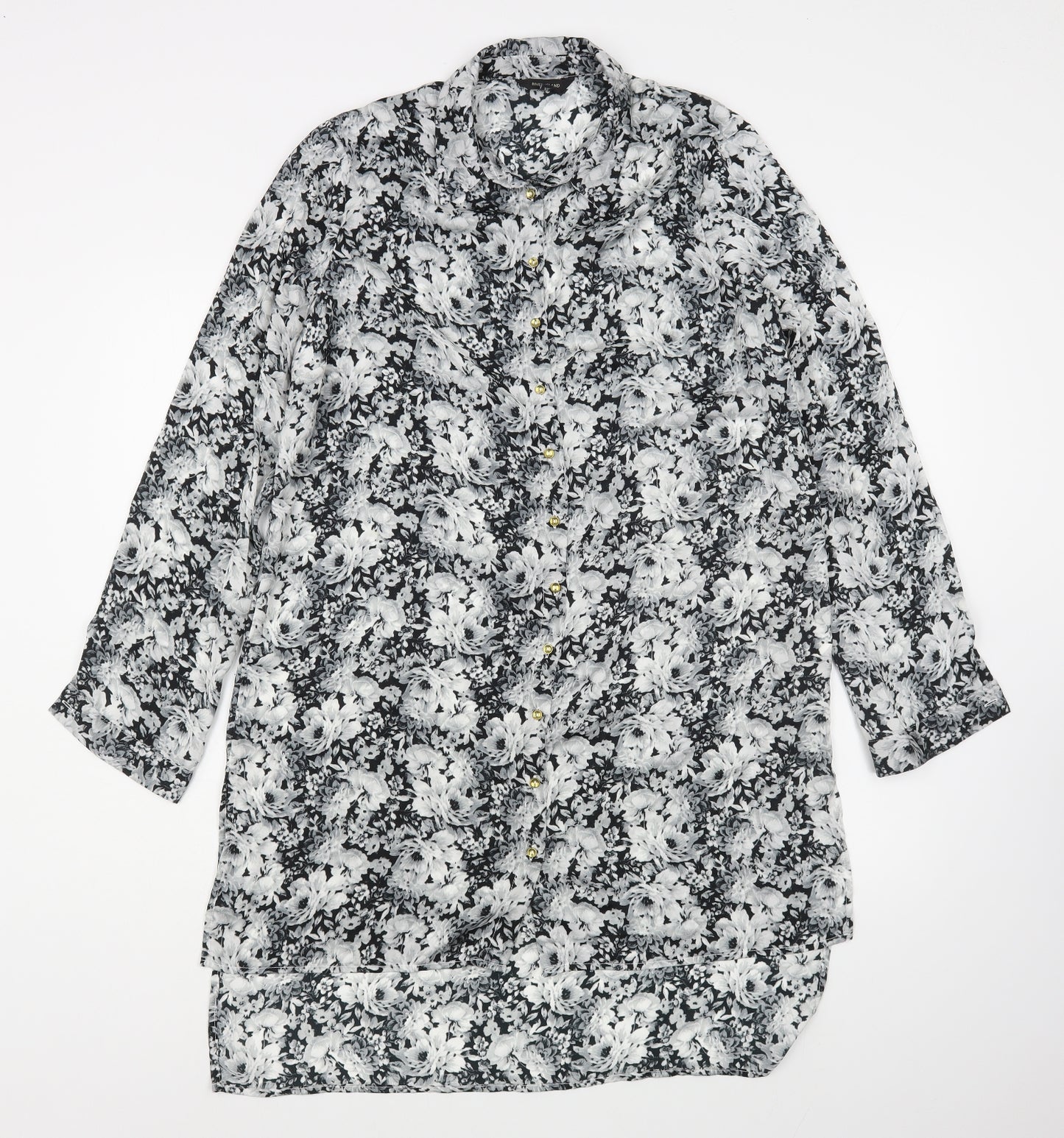 River Island Womens Black Floral Polyester Basic Button-Up Size 12 Collared