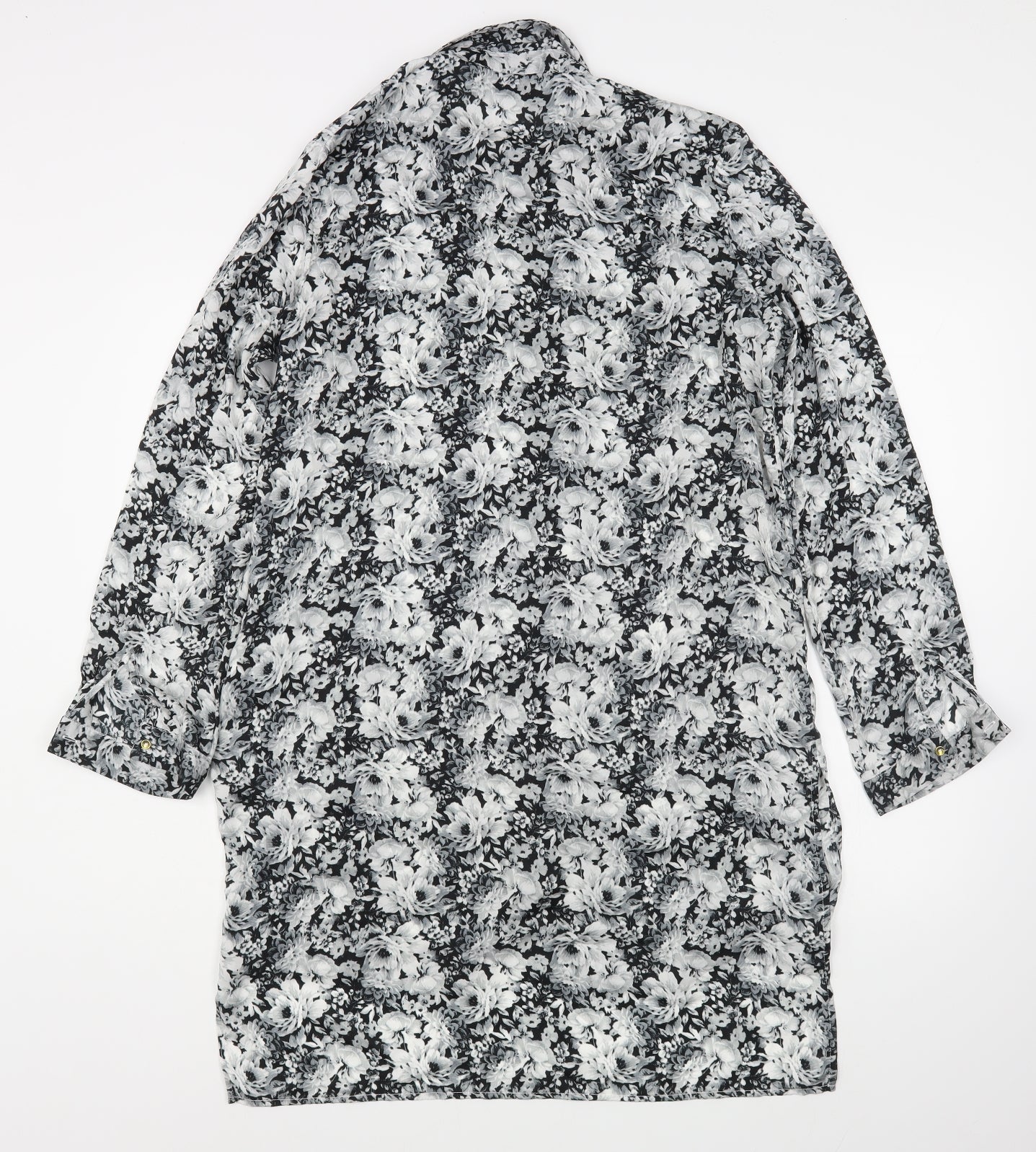 River Island Womens Black Floral Polyester Basic Button-Up Size 12 Collared