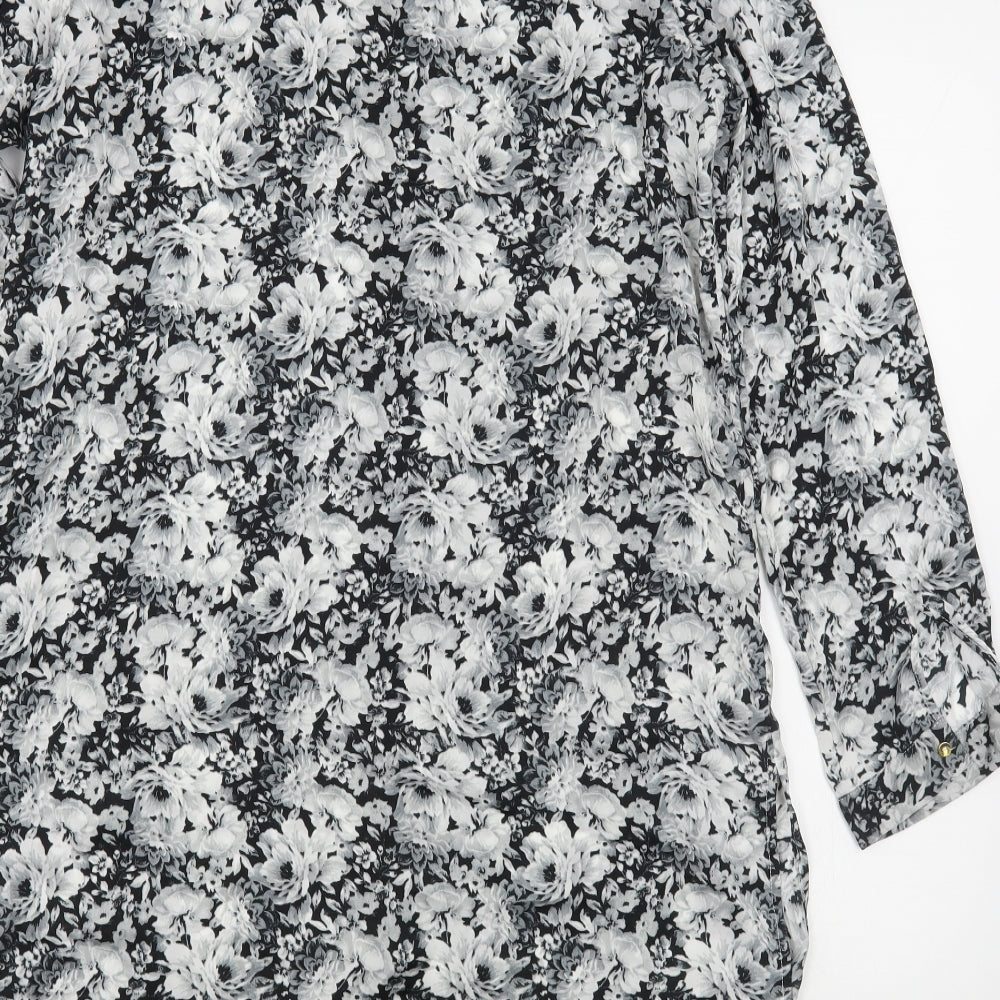 River Island Womens Black Floral Polyester Basic Button-Up Size 12 Collared
