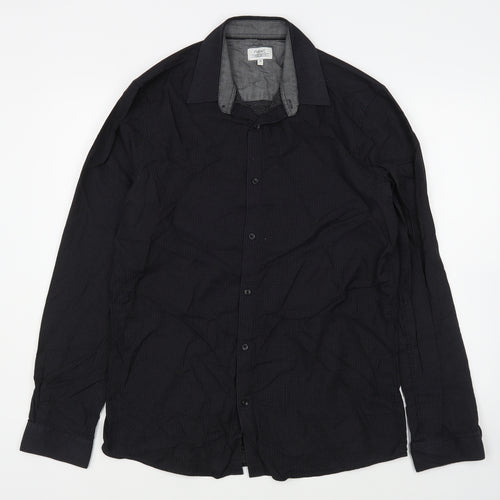 NEXT Mens Black  Polyester  Button-Up Size M Collared Button