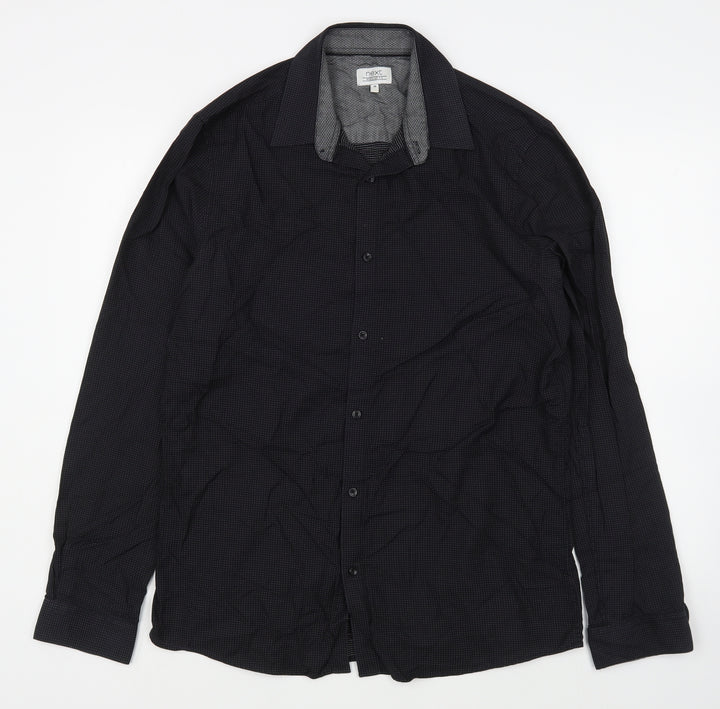 NEXT Mens Black Polyester Button-Up Size M Collared Button