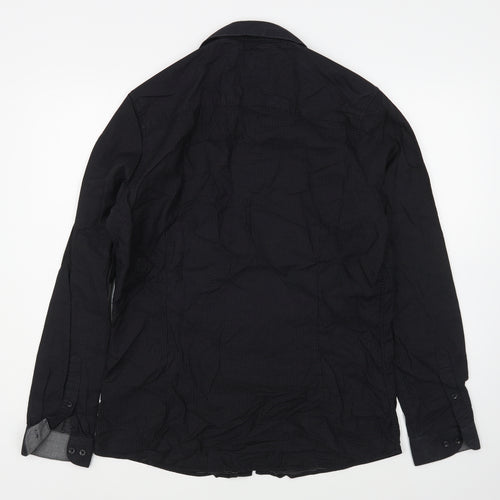 NEXT Mens Black  Polyester  Button-Up Size M Collared Button