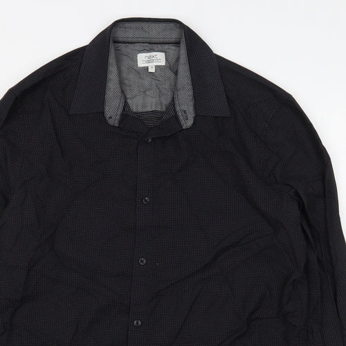 NEXT Mens Black  Polyester  Button-Up Size M Collared Button