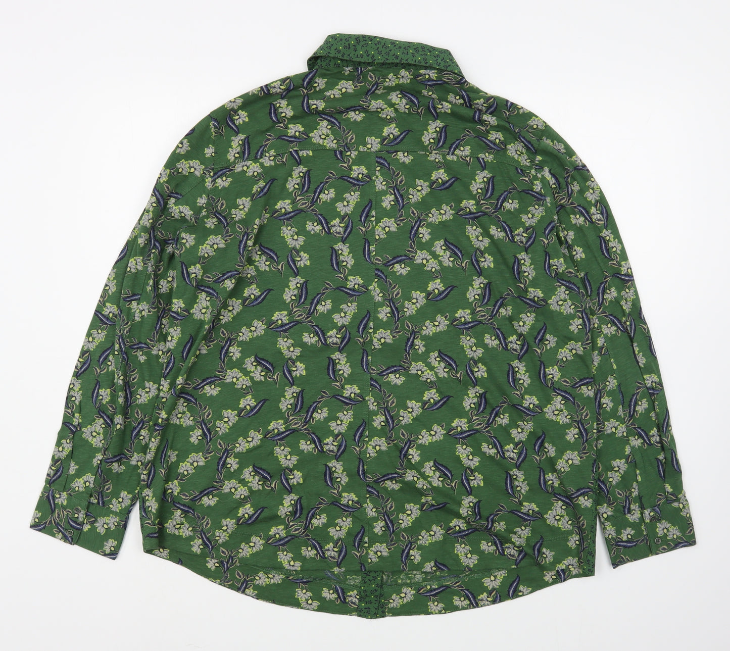 White Stuff Womens Green Floral 100% Cotton Basic Button-Up Size 18 Collared