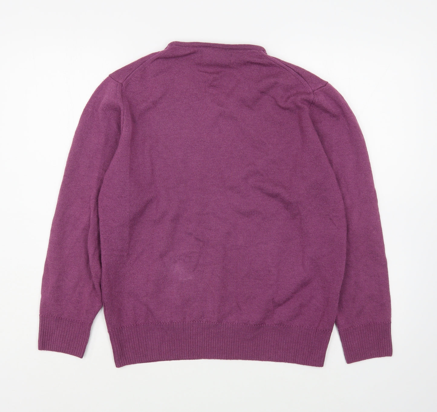 Zara Mens Purple V-Neck  Wool Pullover Jumper Size XL