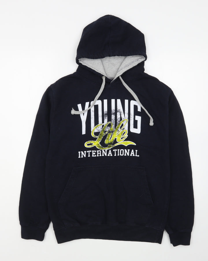 Awdis Mens Blue Cotton Pullover Hoodie Size S