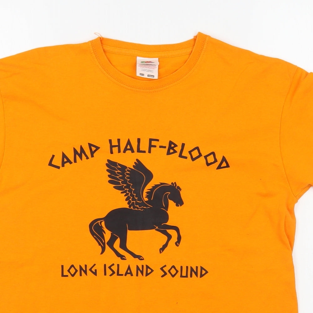 Fruit of the Loom Boys Orange  100% Cotton Basic T-Shirt Size 12-13 Years Round Neck Pullover - Percy Jackson