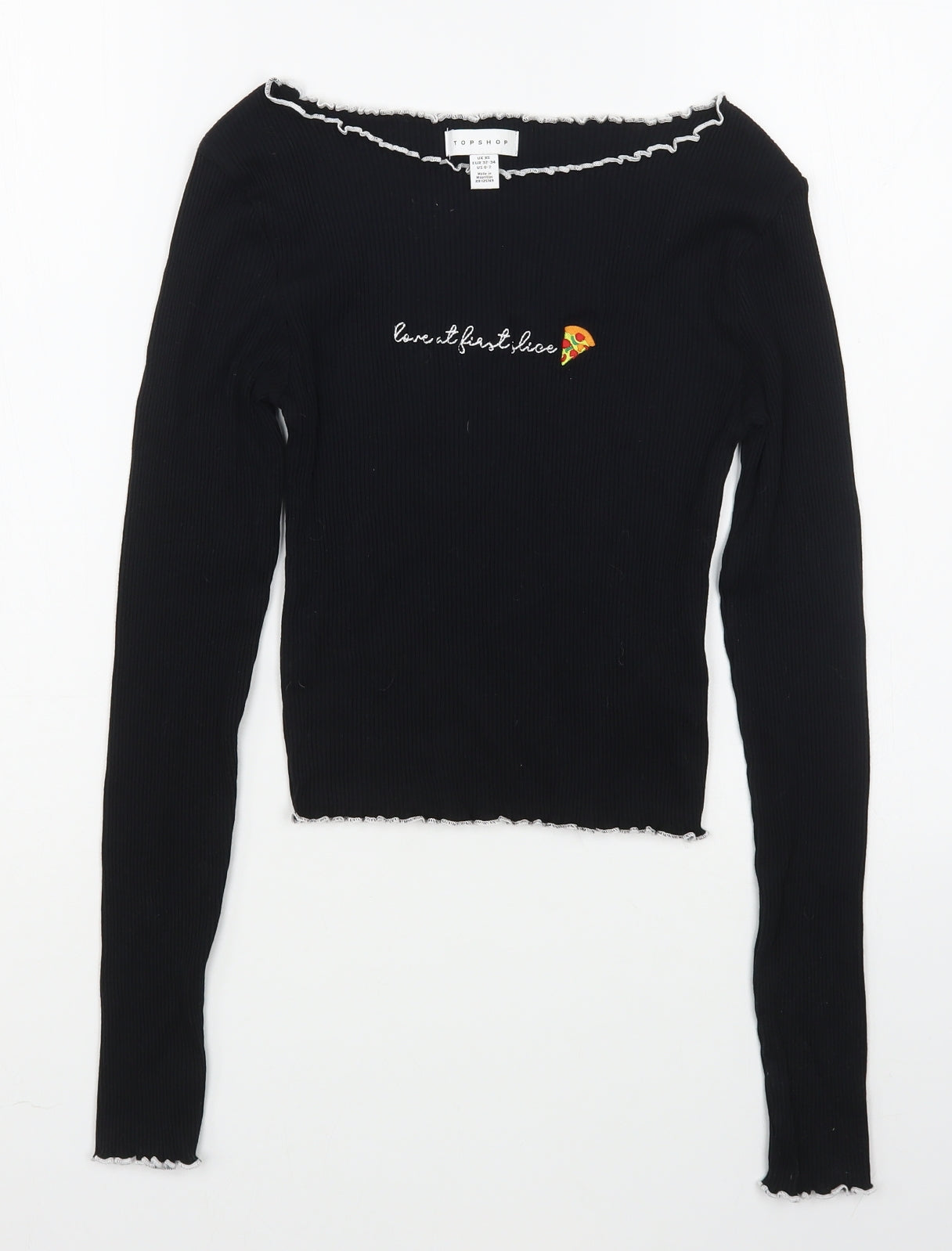 Topshop Womens Black  Cotton Basic T-Shirt Size XS Boat Neck