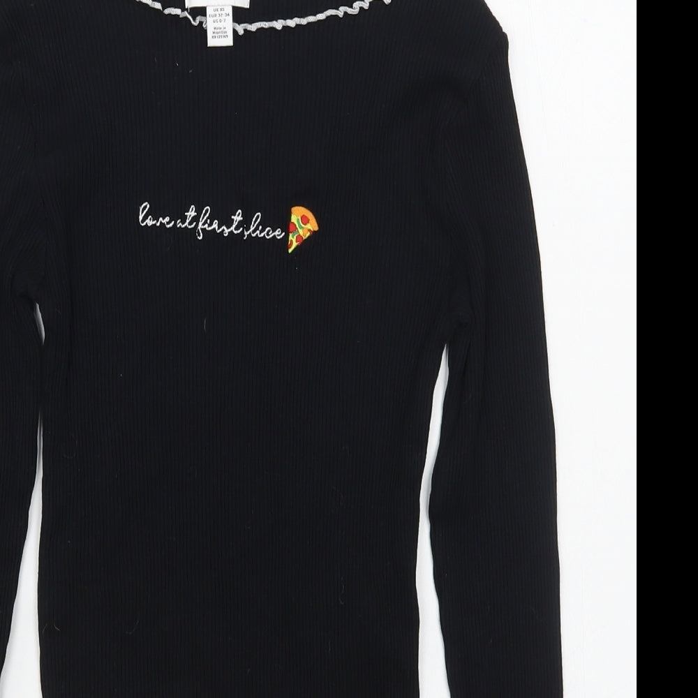 Topshop Womens Black  Cotton Basic T-Shirt Size XS Boat Neck
