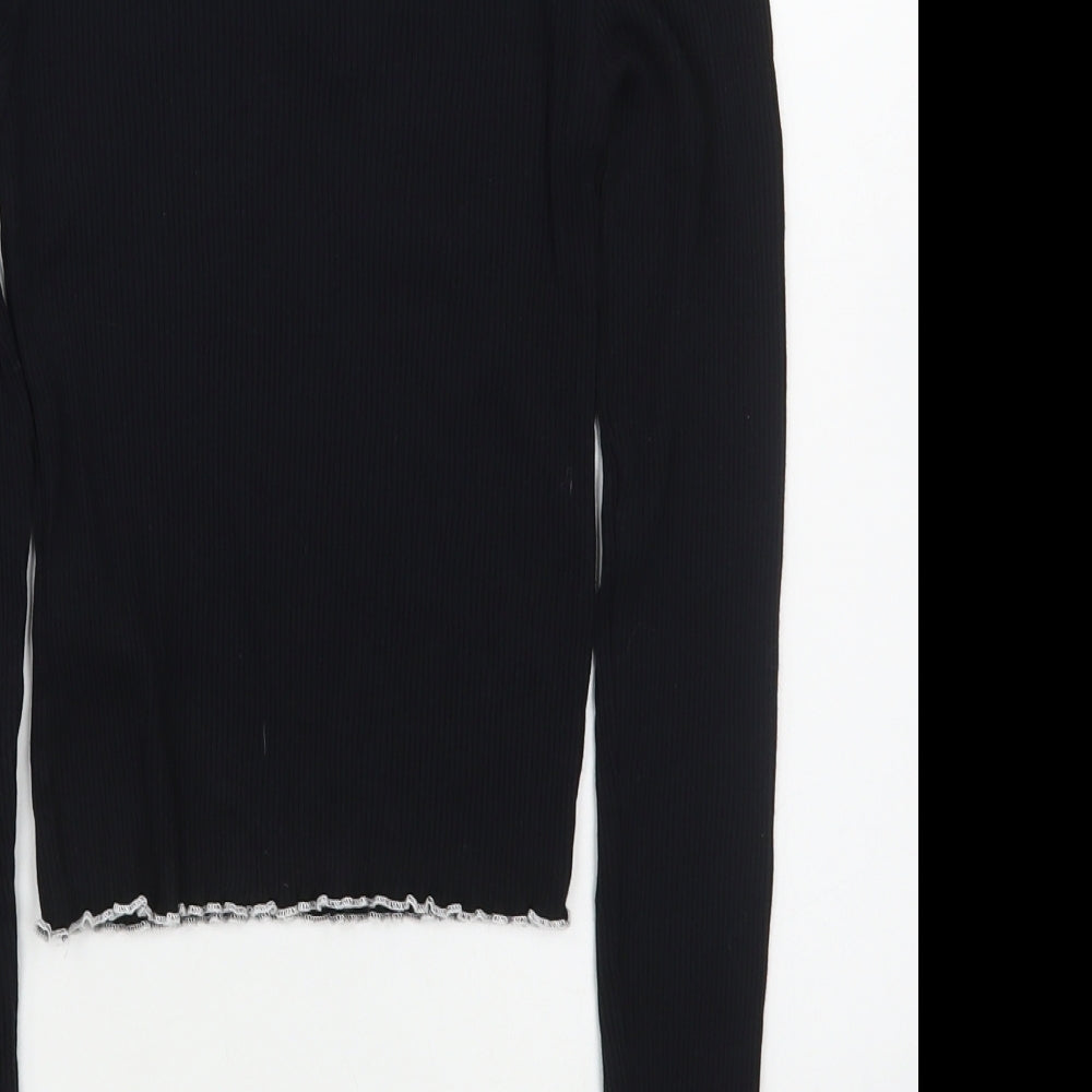 Topshop Womens Black  Cotton Basic T-Shirt Size XS Boat Neck