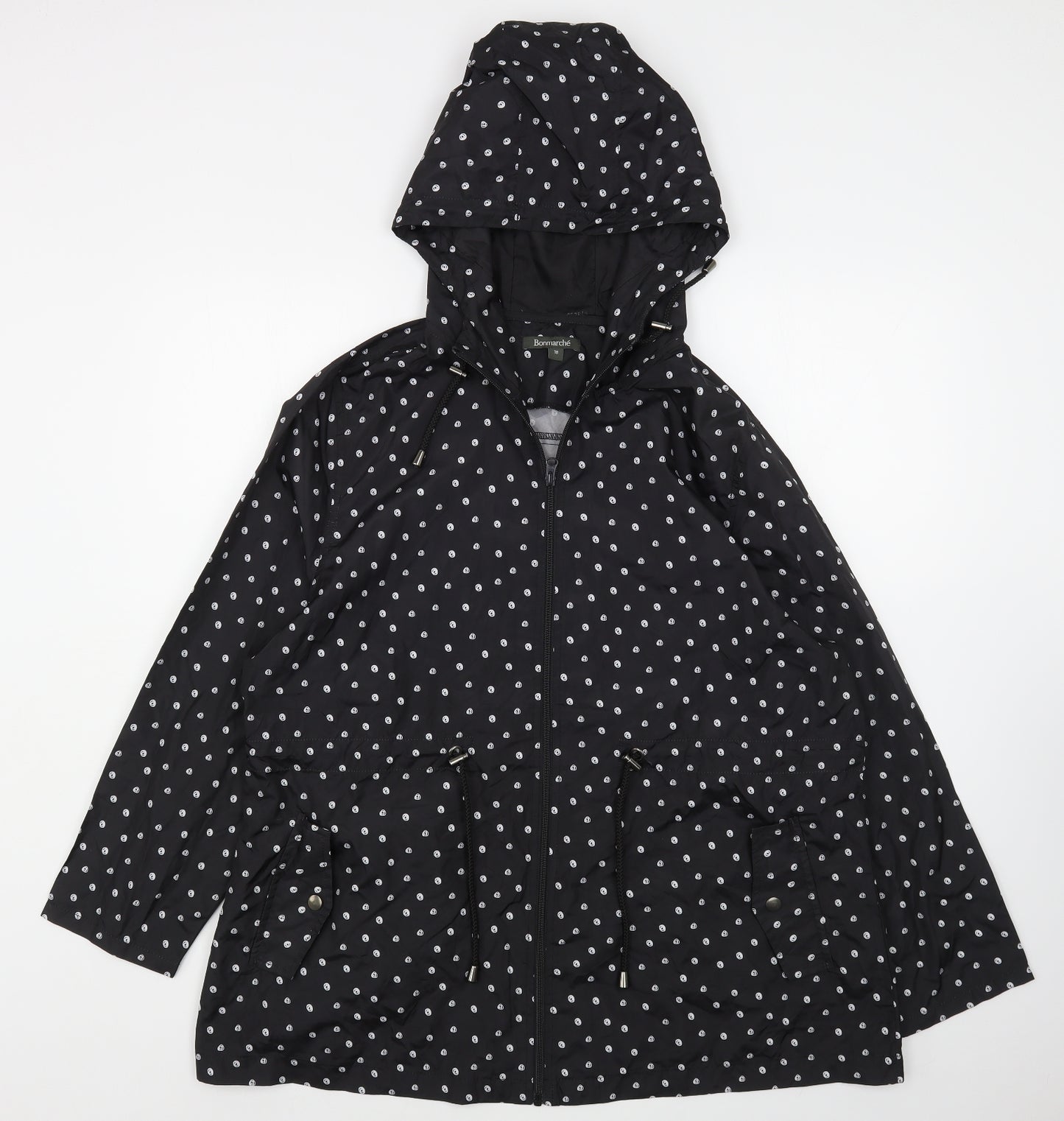 Bonmarché Womens Black Polka Dot  Rain Coat Coat Size 18  Zip
