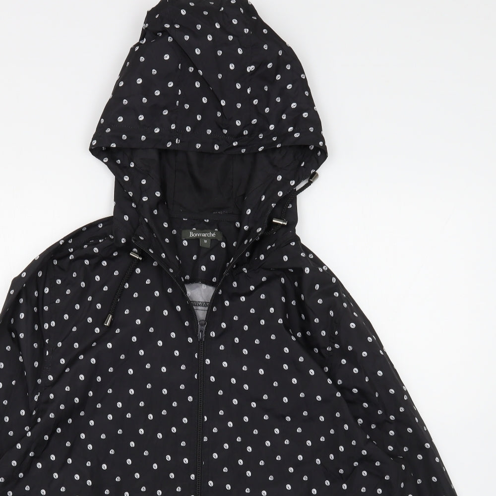 Bonmarché Womens Black Polka Dot  Rain Coat Coat Size 18  Zip